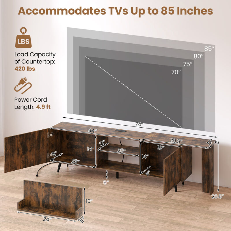 Modern TV Stand with 2 Wall Shelves and Charging Station Outlet image number 2