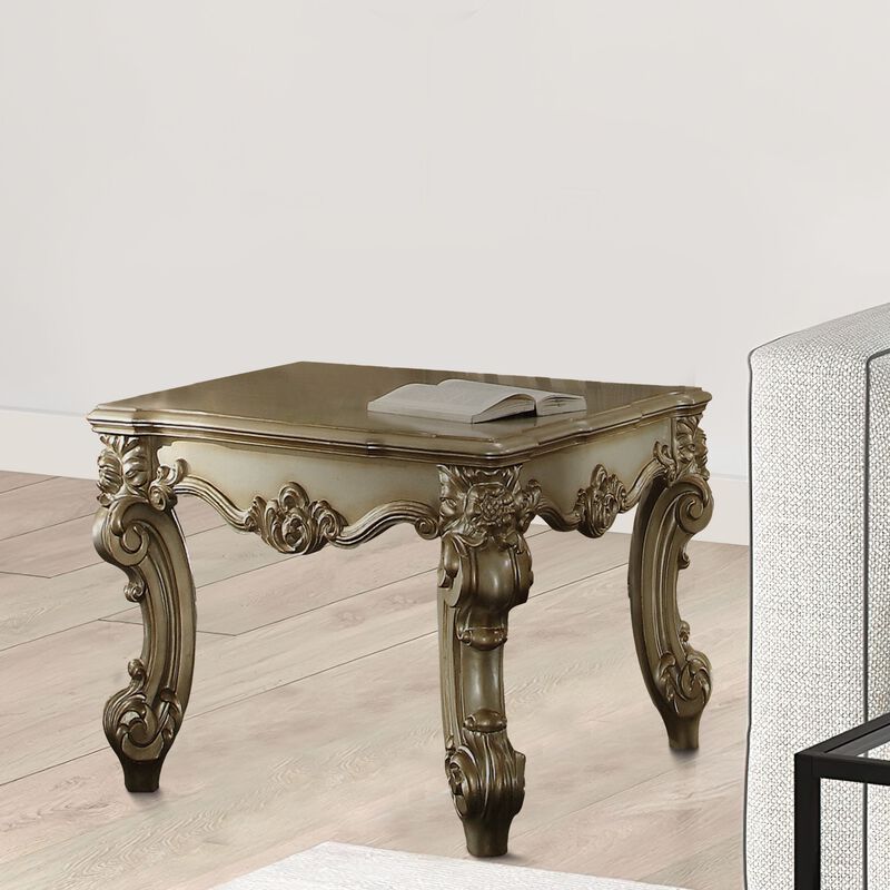 ACME Vendome II End Table - - Gold Patina & Bone