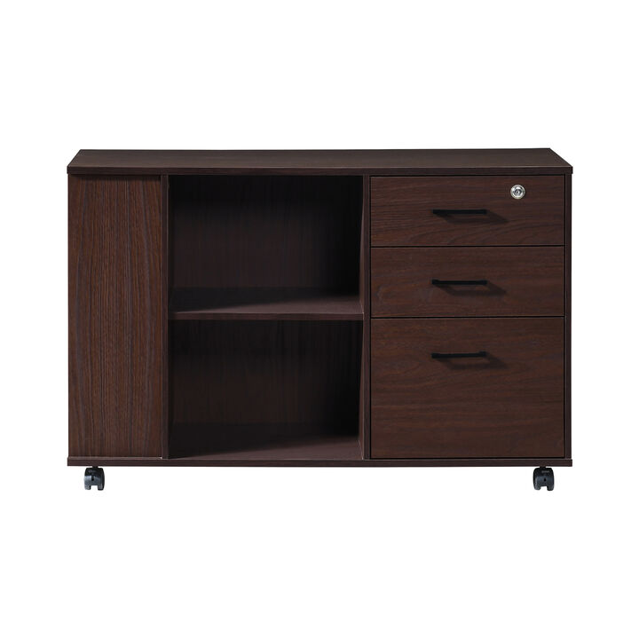 3-Drawer 39in. W Rolling Lateral File Cabinet with Locker and Open Storage Shelves for Home Office and Kids Room