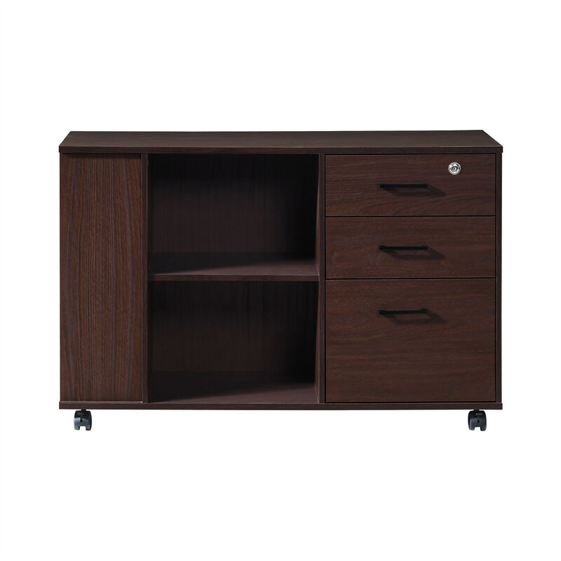 3-Drawer 39in. W Rolling Lateral File Cabinet with Locker and Open Storage Shelves for Home Office and Kids Room