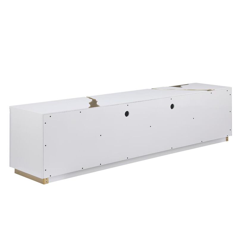 Best Master Furniture Ronnie White Lacquer T.V Stand with Gold Accents