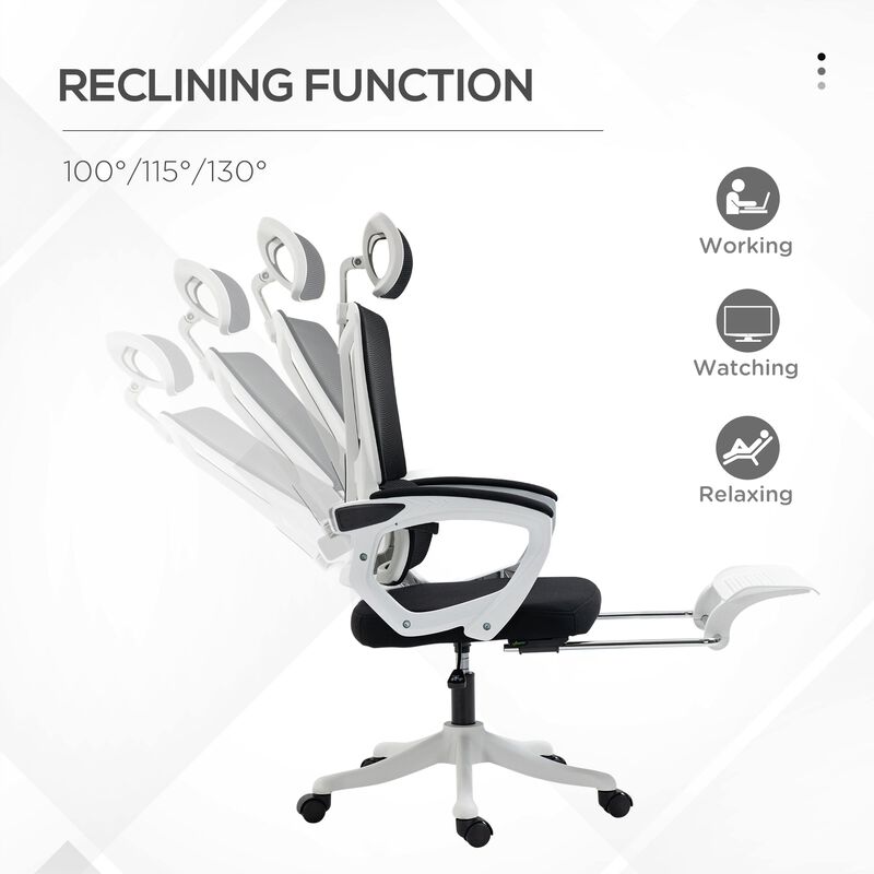 High Back Desk Chair, Fabric Computer Desk Chair with Adjustable Headrest, Lumbar Support, Armrest, Foot Rest, Reclining Back, Black