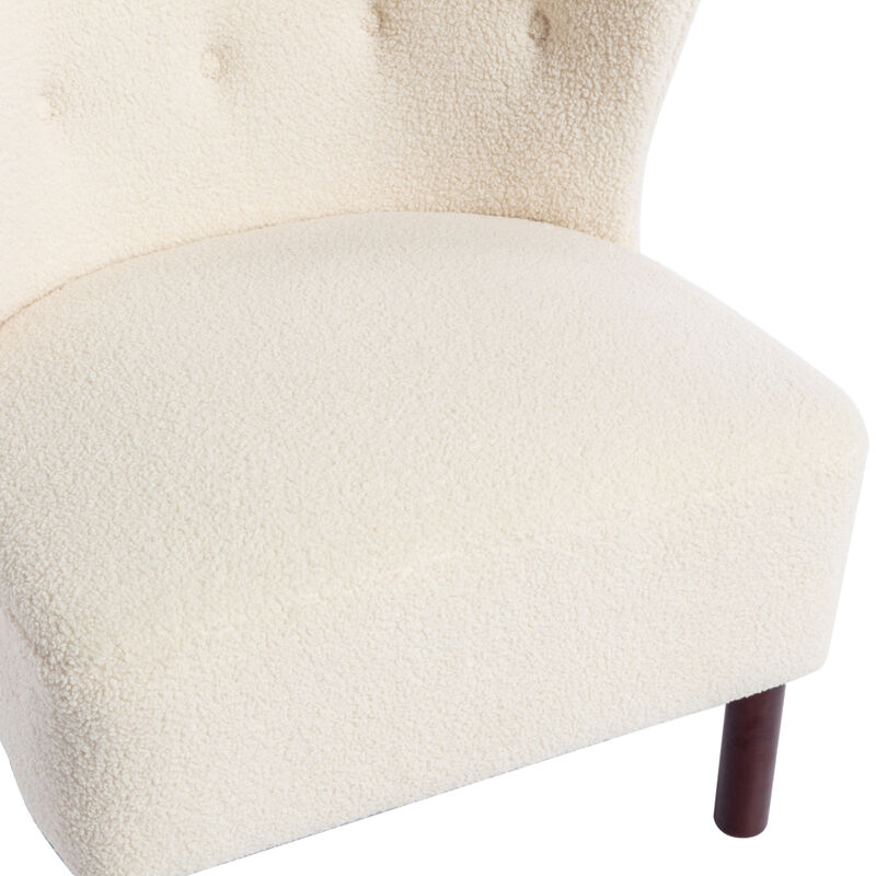 Accent Chair, Upholstered Armless Chair Lambskin Sherpa Single Sofa Chair with Wooden Legs, Modern Reading Chair for Living Room Bedroom Small Spaces Apartment, Cream