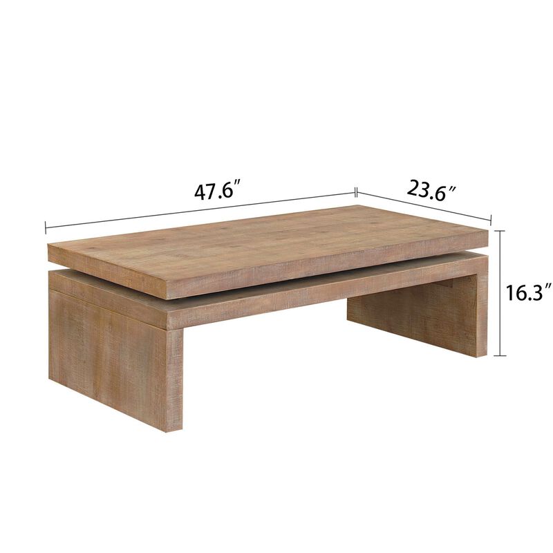 Rustic Farmhouse Rectangular Coffee Table with Floating Tabletop Design, Wooden Living Room Table image number 6
