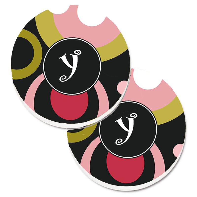 Caroline's Treasures Letter Y Monogram - Retro In black Set of 2 Cup Holder Car Coasters AM1001-YCARC, 2.56, Multicolor