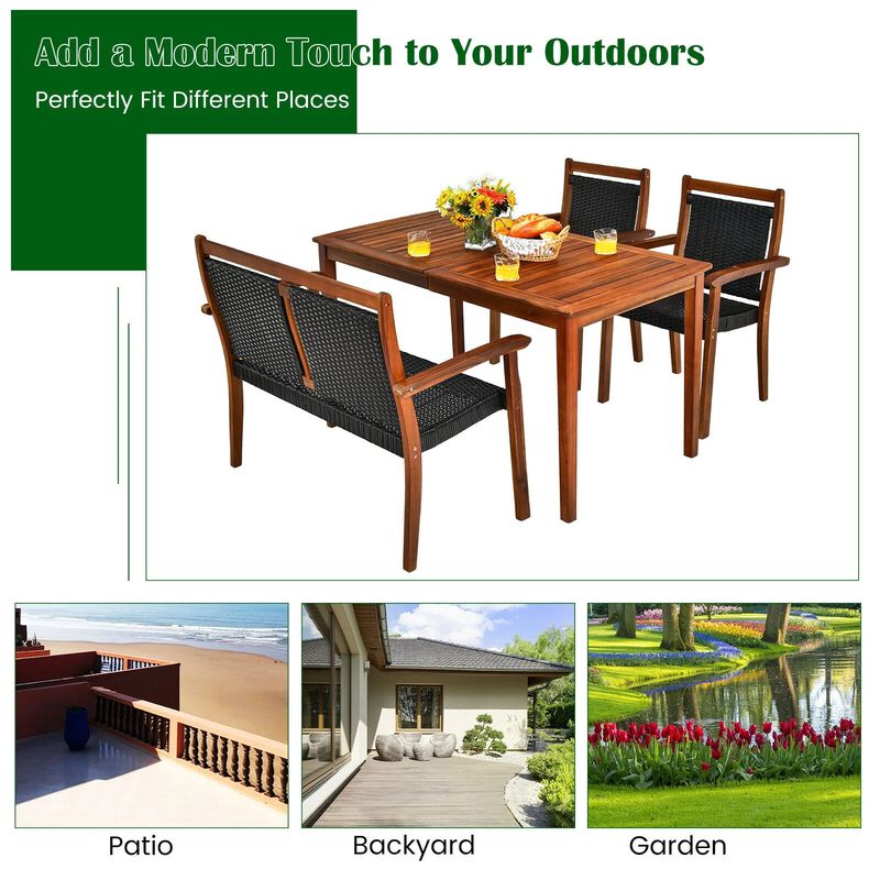 Mondawe 4-Piece Outdoor Acacia Wood Patio Set,Loveseat & Rectangular Table With Umbrella Hole