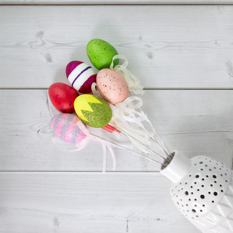 Set of 6 Colorful Speckled and Glittered Easter Egg Picks  14.5"