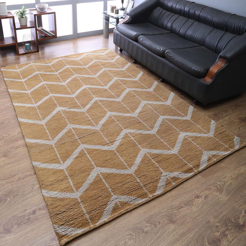 HAND KNOTTED WOOL Geometric AREA RUGS  - Rectangle Shape, Geometric Modern, Medium Pile Handmade Area Rugs for Living Room, Bed Room (N01052) image number 1