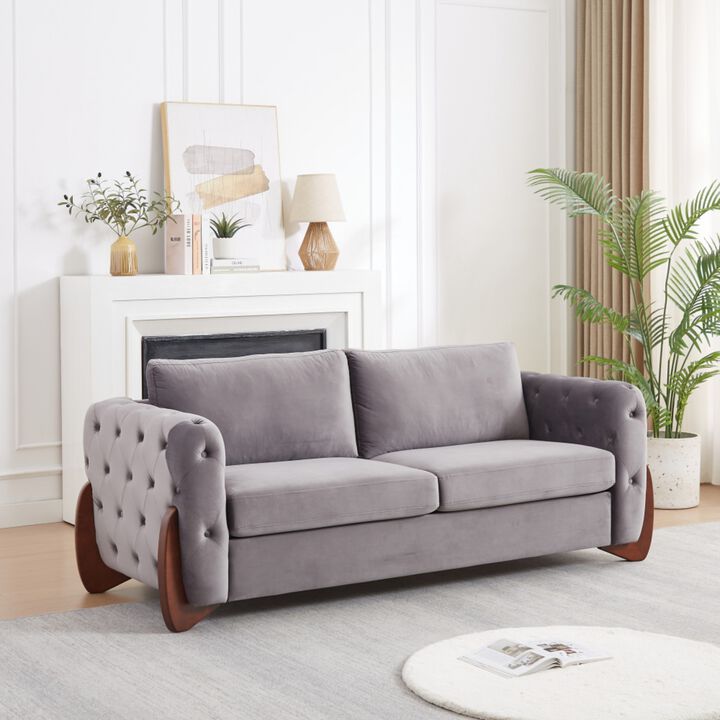 Rodcaf Mid‑Century Modern Button Tufted Velvet 3‑Seat Sofa