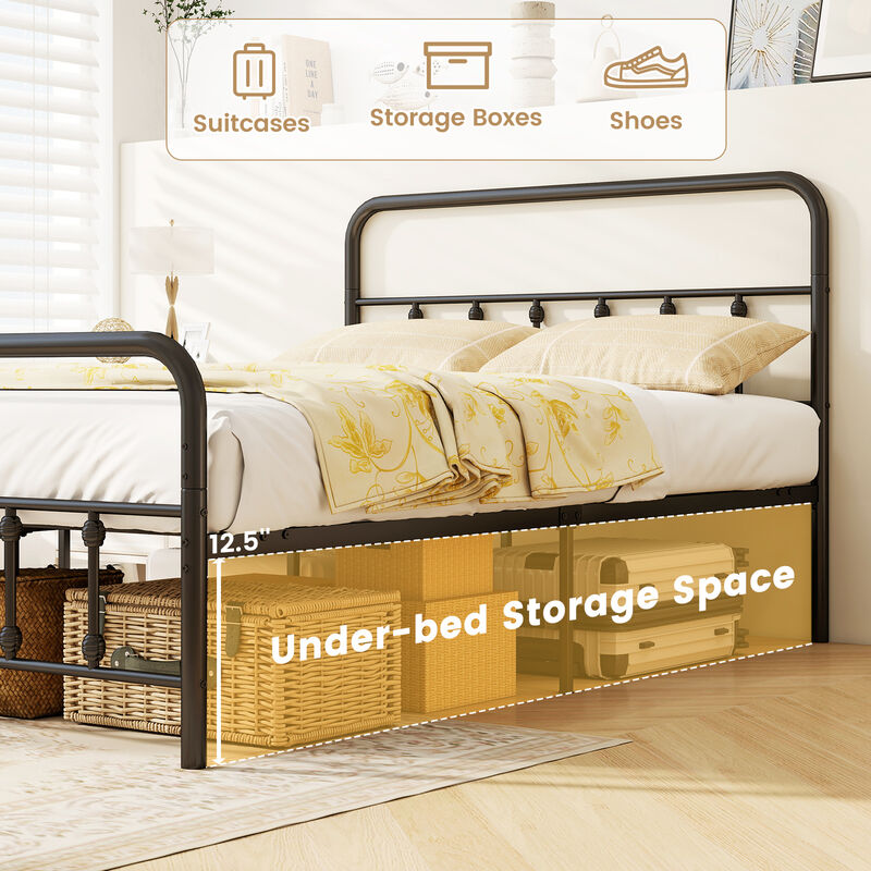 Modern Bed Frame with Headboard and Built-In Under Bed Storage-Black image number 5