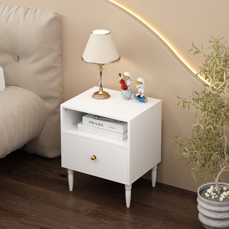 23.6" Assembled White Nightstand 1-Drawer 1-Shelf Gold Knob image number 5