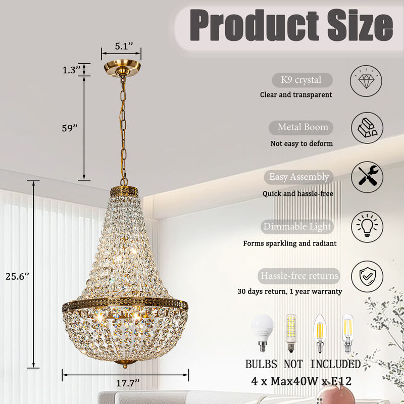 4-Light Vintage And Classic Basket Chandelier With Crystal Accents image number 5