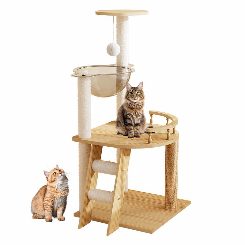 41.3 Inch Modern Cat Tower Wood Cat Tree with Scratching Posts Top Perch and Acrylic Hammock for Indoor Cats
