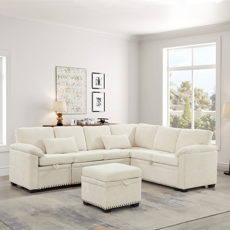 Largwo L‑Shaped Chenille Sectional Sleeper Sofa image number 1