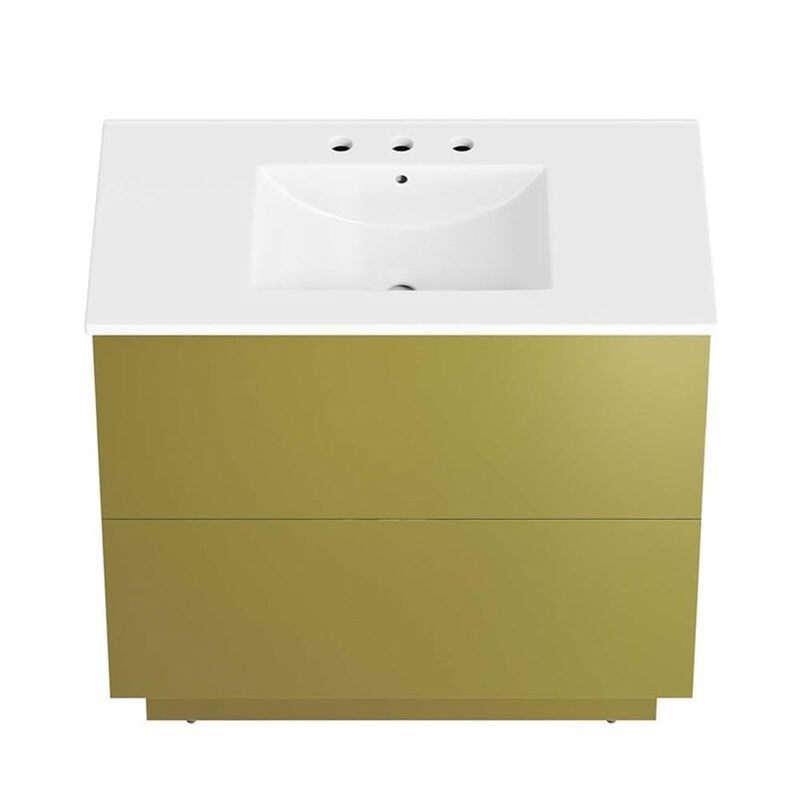 Modway Quantum Modern Bathroom Vanity with Ceramic Sink Basin and Storage Drawer, 36", White Gold image number 5