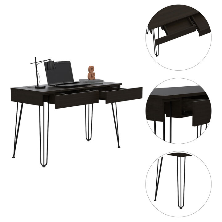 DEPOT E-SHOP Salamanca Writing Desk with 2-Drawers and Hairpin Legs, Black