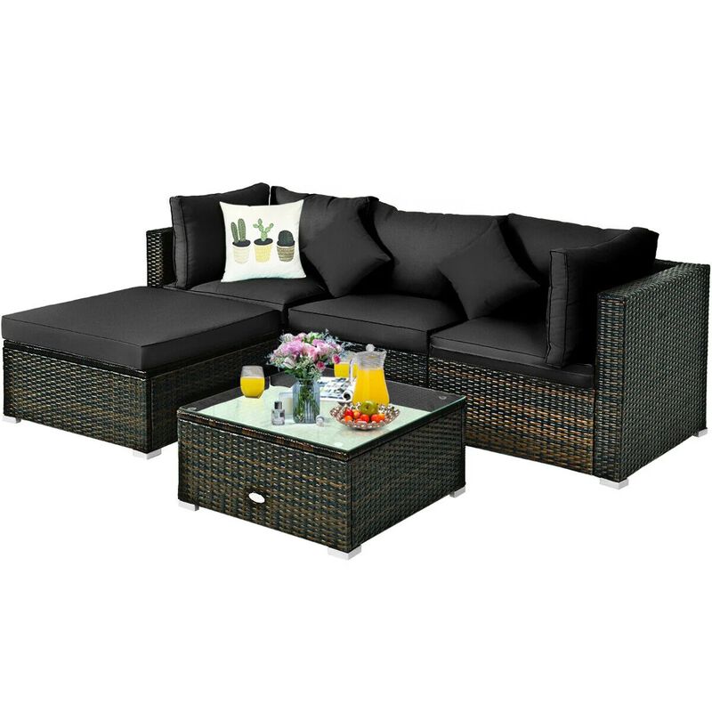 Mondawe 5 Pieces Outdoor Patio Rattan Furniture Set Sectional Conversation with Cushions