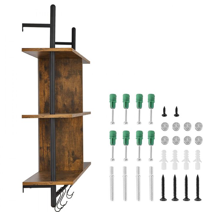 Industrial Pipe Wall Shelf with 3 Tiers for Kitchen Storage or Bedroom Decor