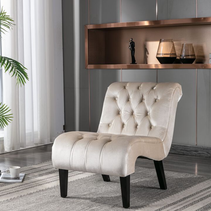 Modern Velvet Accent Chair, Armless Button Tufted Upholstered Barrel Chair with Wood Legs for Living Room, Bedroom, Office