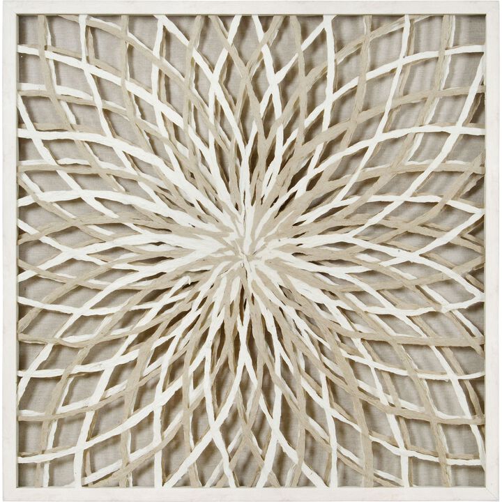 White and Beige Geometric Radial Square Framed Wall Decor 29.5" x 29.5"