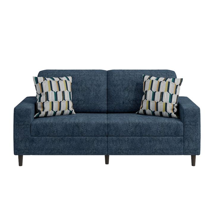 HL Home Furnishings Small Space Sofa in Elegant Textured Blue Boucle Fabric