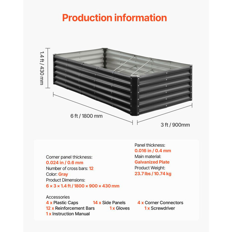 Large Metal Planter Box with Open Base for Garden Vegetables and Herbs-Dark Grey image number 2