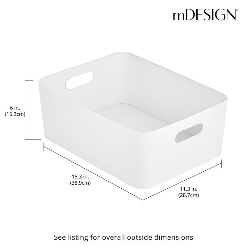 mDesign Large Metal Kitchen Storage Container Bin Basket with Handles, White