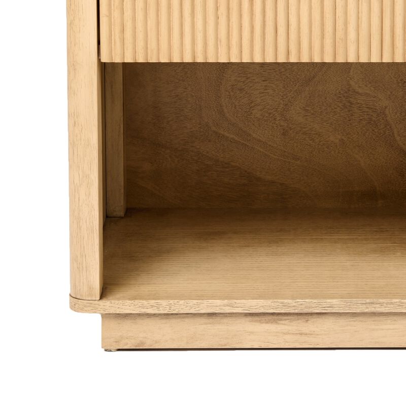 Noe Celia 32 Inch Nightstand, 1 Drawer, Shelf, Metal, Natural Solid Wood - Benzara