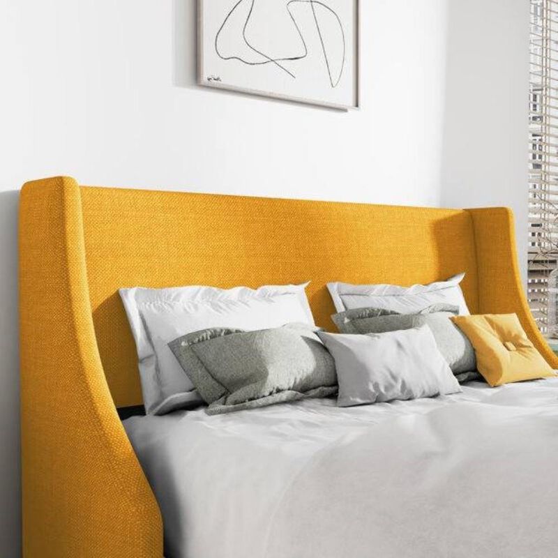 Hivvago Queen Size Yellow Linen Blend Upholstered Platform Bed with Wingback Headboard