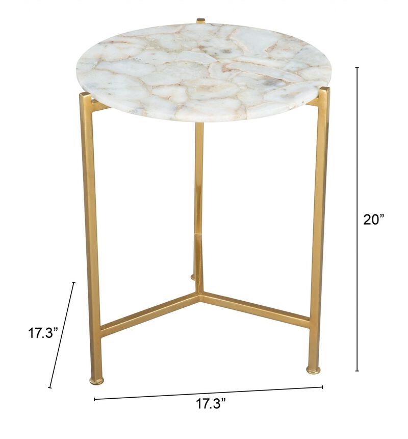 Homezia 20" Gold And White Genuine Marble Look Round End Table
