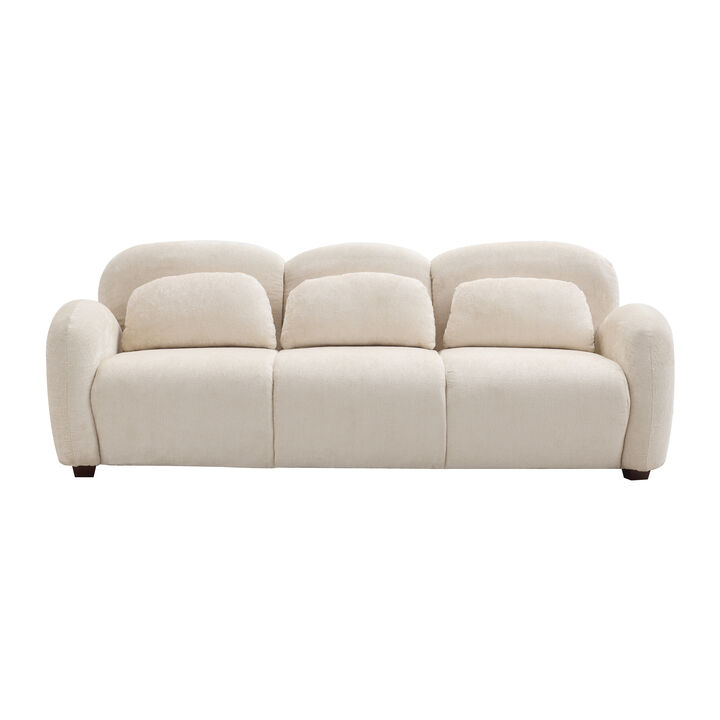 Christopher Knight Home Quince 78'' Modern 3-Seater Rubberwood Boucle Upholstered Sofa with 3 Pillows