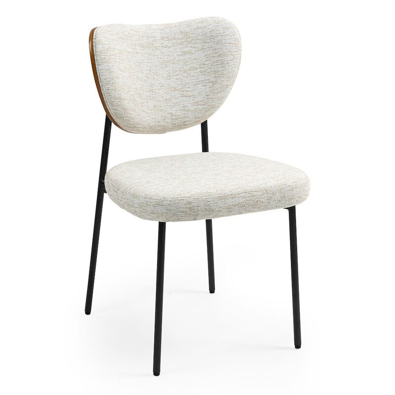 Glamour Home Set of 2 Bethel Beige Washed Woven Fabric Dining Chair with Black Metal Legs