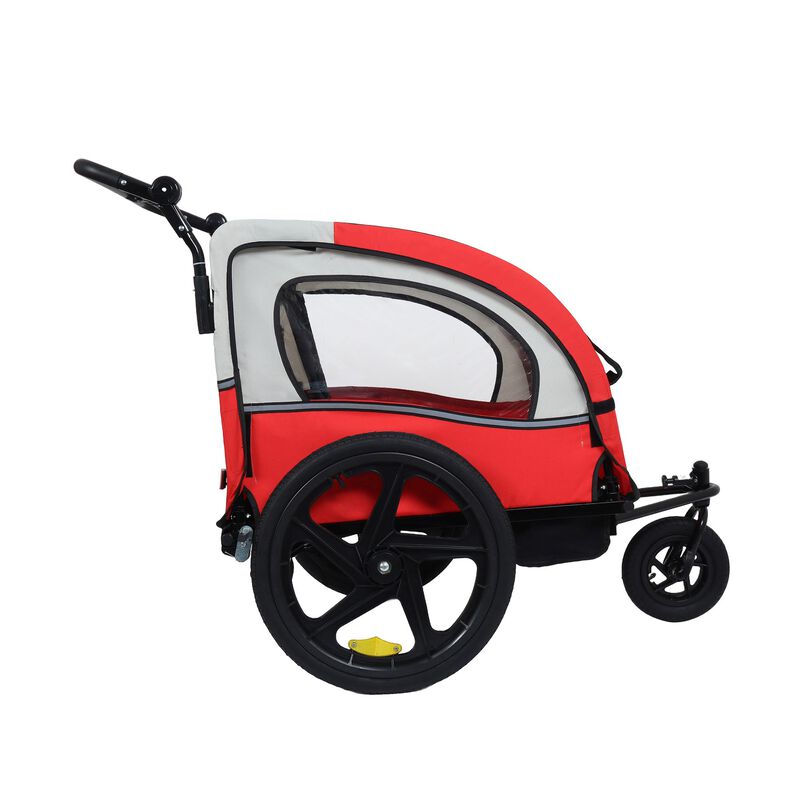 2-in-1 Double Seat Kids Bike Trailer Jogger &ndash; 5-Point Harness & Foldable Design image number 4