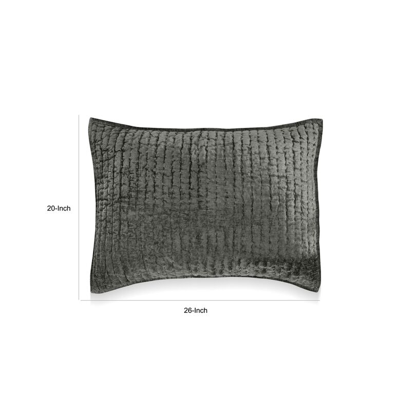 Lipa 20 x 26 Hand Stitched Standard Pillow Sham, Velvet, Quilted-Benzara