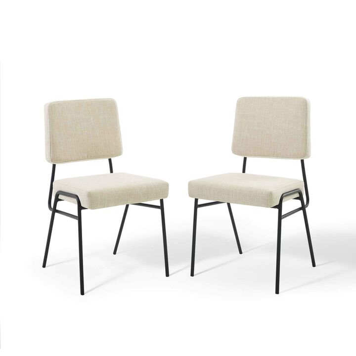 Modway Craft Dining Side Chair Upholstered Fabric Set of 2 in Black Beige