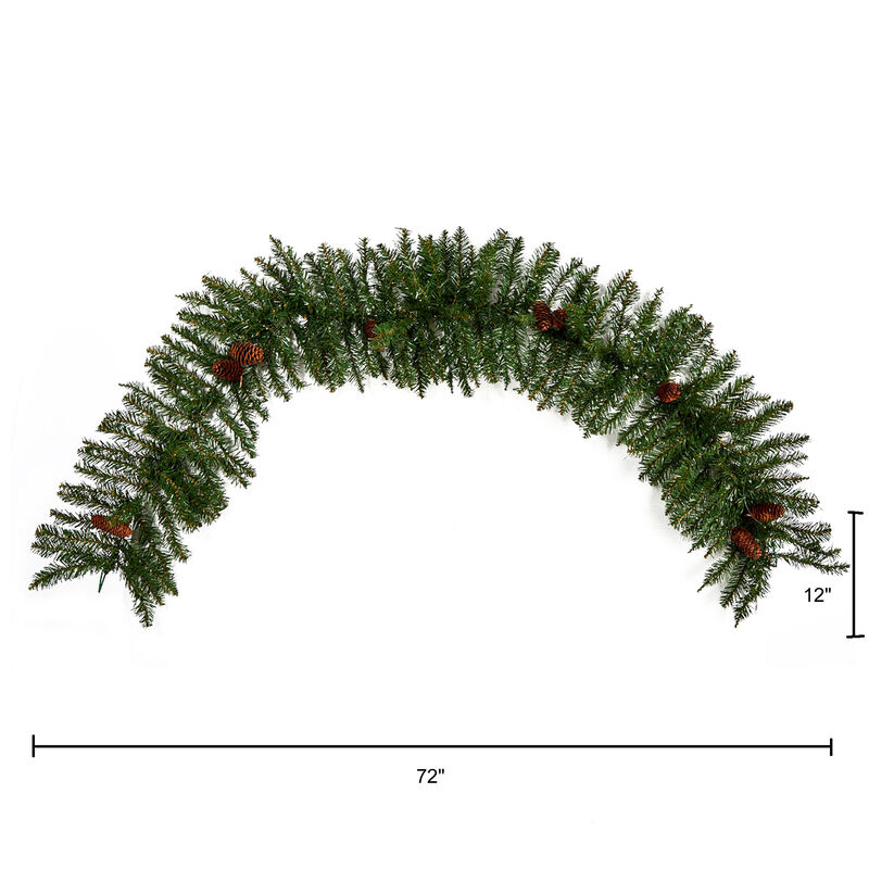 Hivvago 6' Mixed Alaskan Pines and Pinecones Artificial Christmas Garland 50 Warm White LED Lights