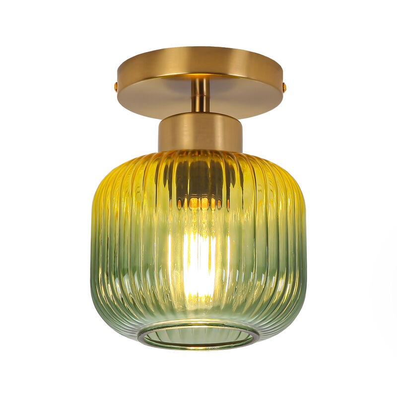 5.9" Vintage Green Glass Semi Flush Mount Ceiling Light