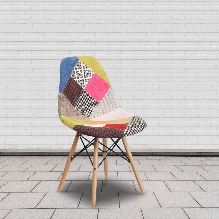 Flash Furniture Elon Series Milan Patchwork Fabric Chair with Wooden Legs