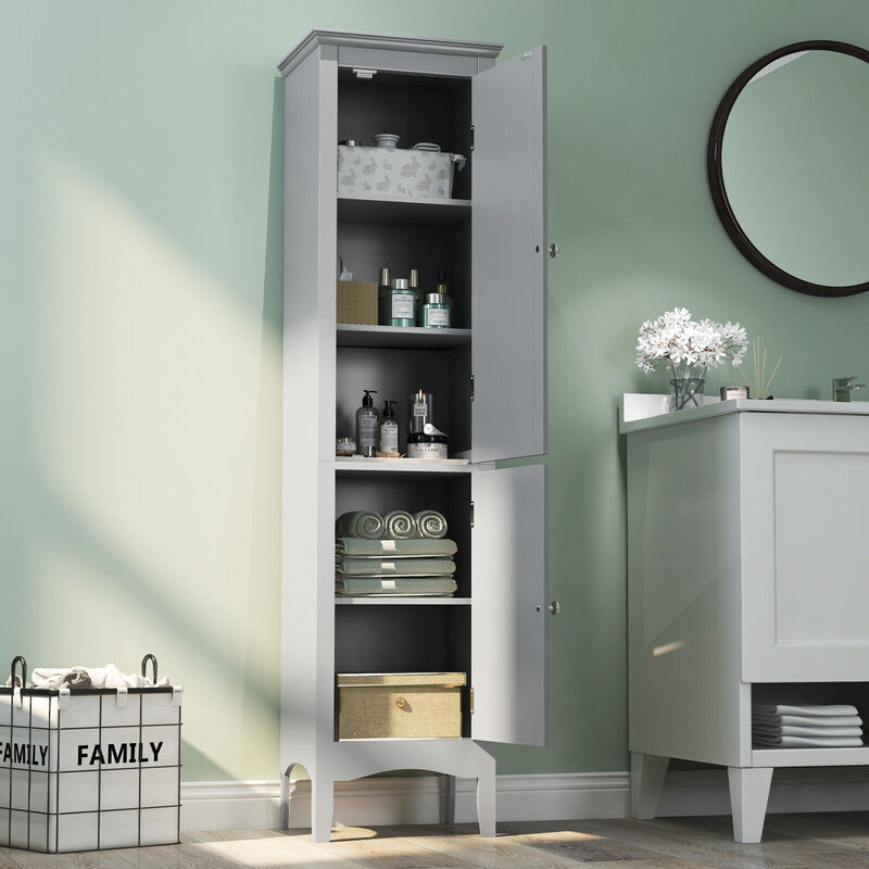 Tall Bathroom Floor Cabinet with Shutter Doors and Adjustable Shelf