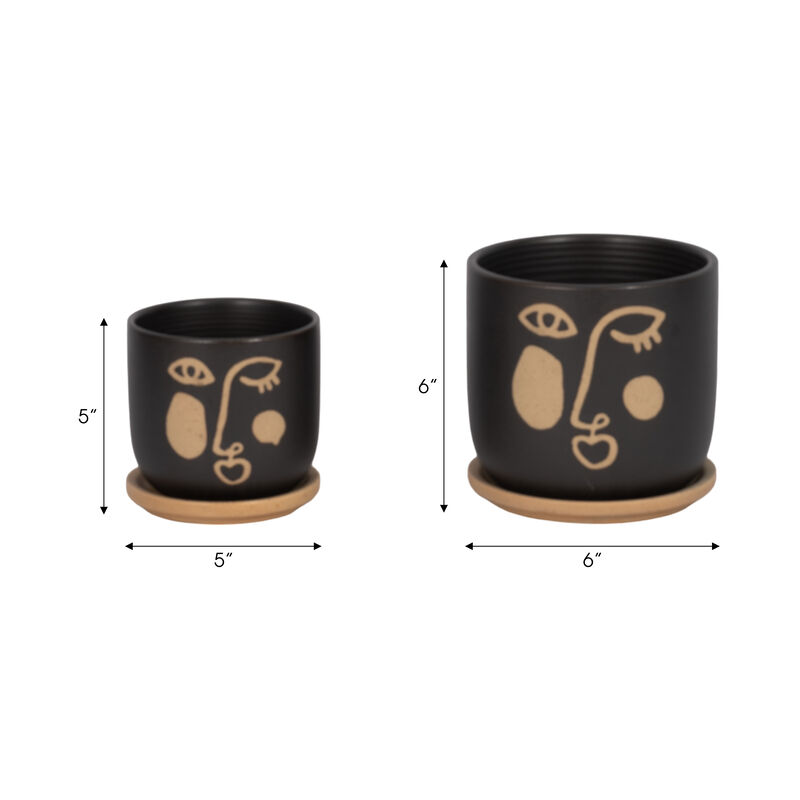 Funky Face Planter with Saucer, Black set