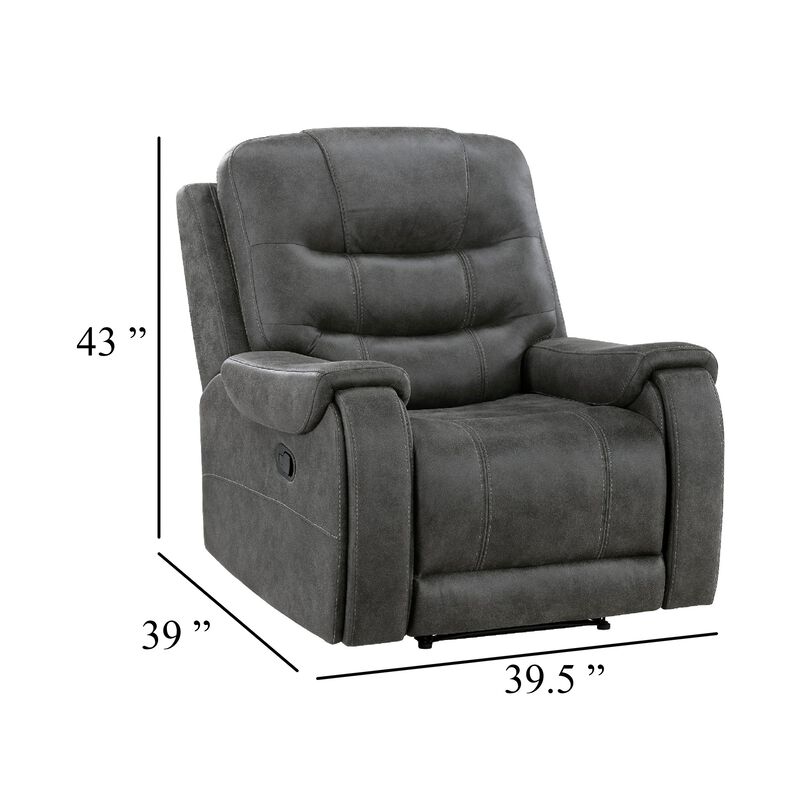 Oby Manual Reclining Chair, Panel Stitched Back, Dark Gray Microfiber image number 5
