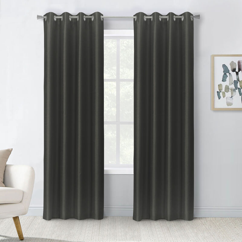 Thermaplus 100% Polyester Glacier Balance Temperature Solid Faux Silk Blackout Grommet Curtain Panel Black