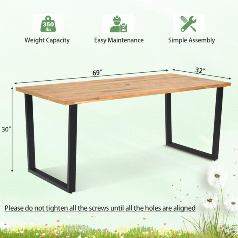 Hivvago 6-Person Acacia Wood Outdoor Dining Table with 2 Inch Umbrella Hole