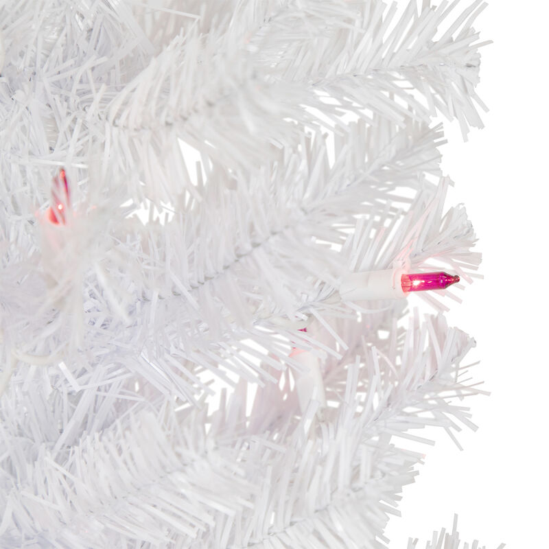 4' Pre-Lit Woodbury White Pine Slim Artificial Christmas Tree  Pink Lights