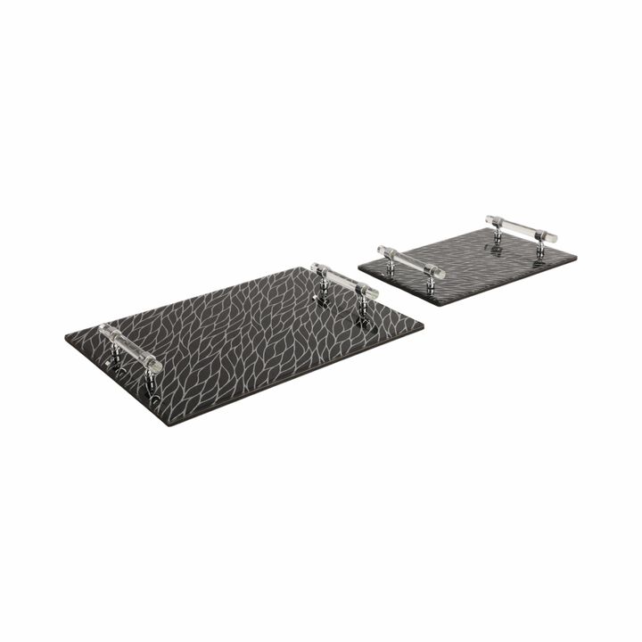 S/2 12/16" Sparkly Glass Trays