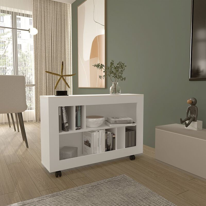 Lacey Console Table Cart, 5 Shelves, 4 Casters, White