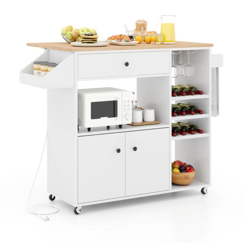 Hivvago Drop Leaf Mobile Kitchen Island Cart with Power Outlet and Adjustable Shelf