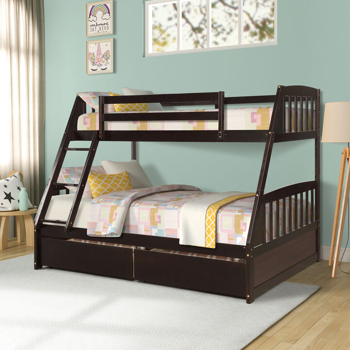 Merax  Solid Wood Bunk Bed with Two Storage Drawers