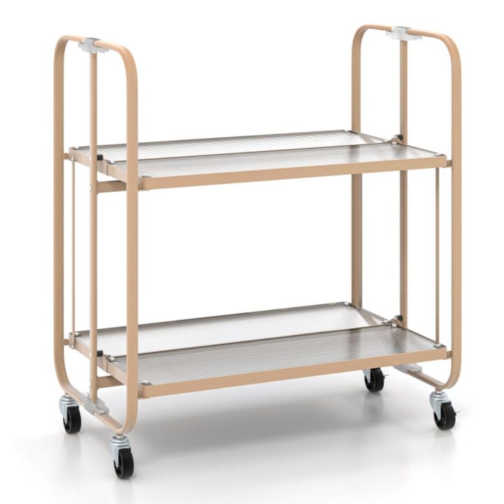 Hivvago 2-Tier Mobile Serving Cart with Tempered Glass Shelf-Golden