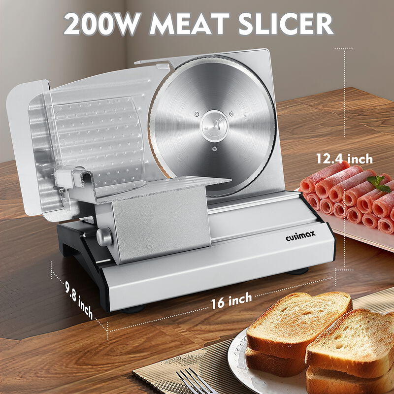 Cusimax Electric Deli Meat Slicer with 2 Removable 8.7'' Stainless Steel Blades, Removable Food Carriage, 1-20mm Adjustable Thickness Food Slicer image number 2